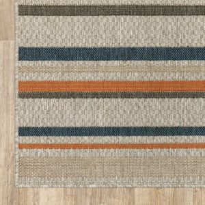 8' Blue And Gray Striped Indoor Outdoor Area Rug