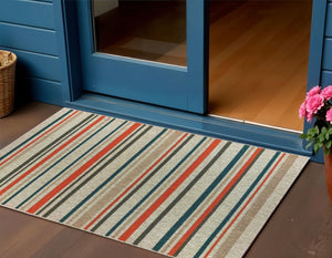 8' Blue And Gray Striped Indoor Outdoor Area Rug