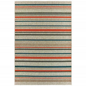 8' Blue And Gray Striped Indoor Outdoor Area Rug
