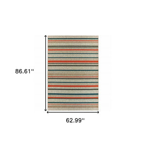 8' Blue And Gray Striped Indoor Outdoor Area Rug