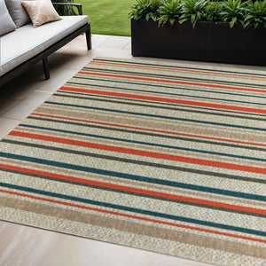 8' Blue And Gray Striped Indoor Outdoor Area Rug
