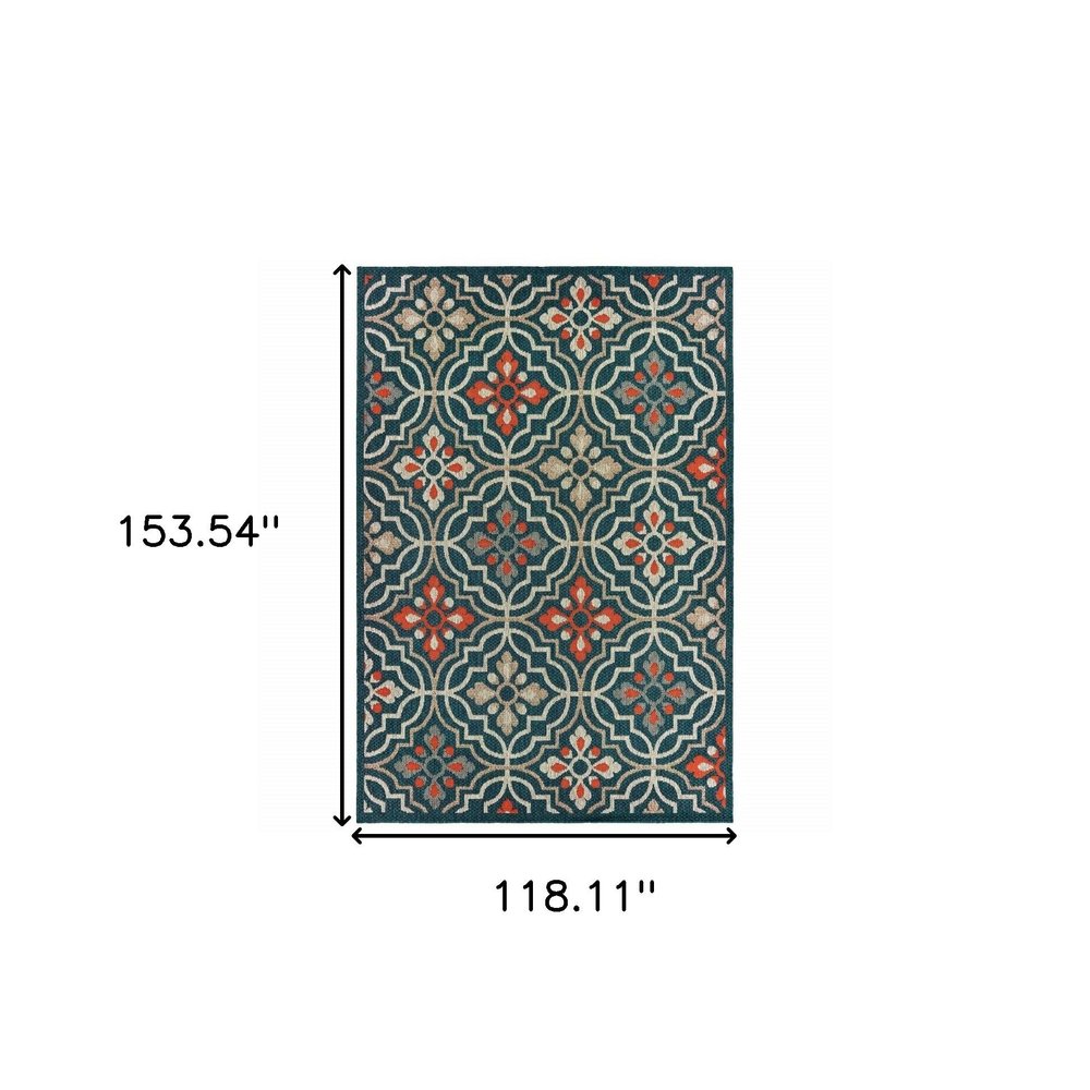 5' X 7' Blue And Orange Moroccan Indoor Outdoor Area Rug