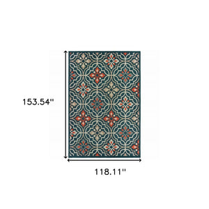 5' X 7' Blue And Orange Moroccan Indoor Outdoor Area Rug