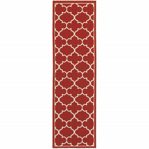 2' X 3' Red And Ivory Indoor Outdoor Area Rug