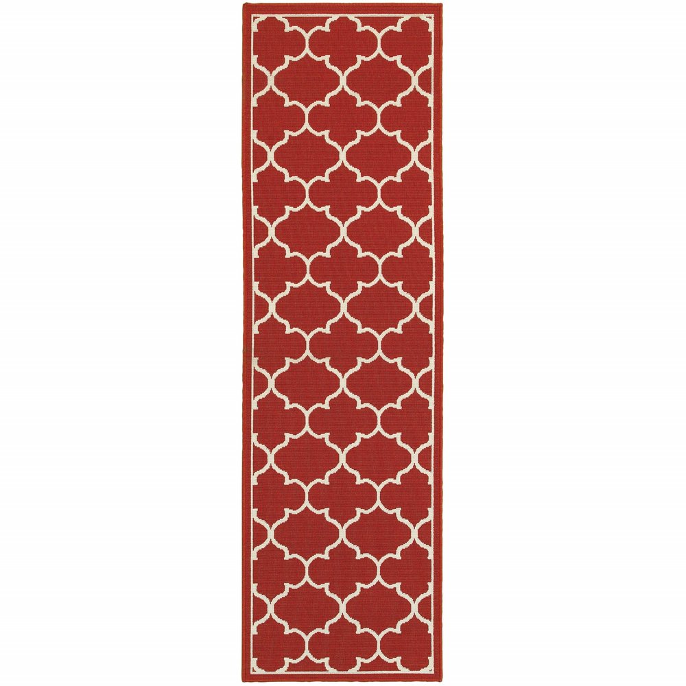2' X 3' Red And Ivory Indoor Outdoor Area Rug
