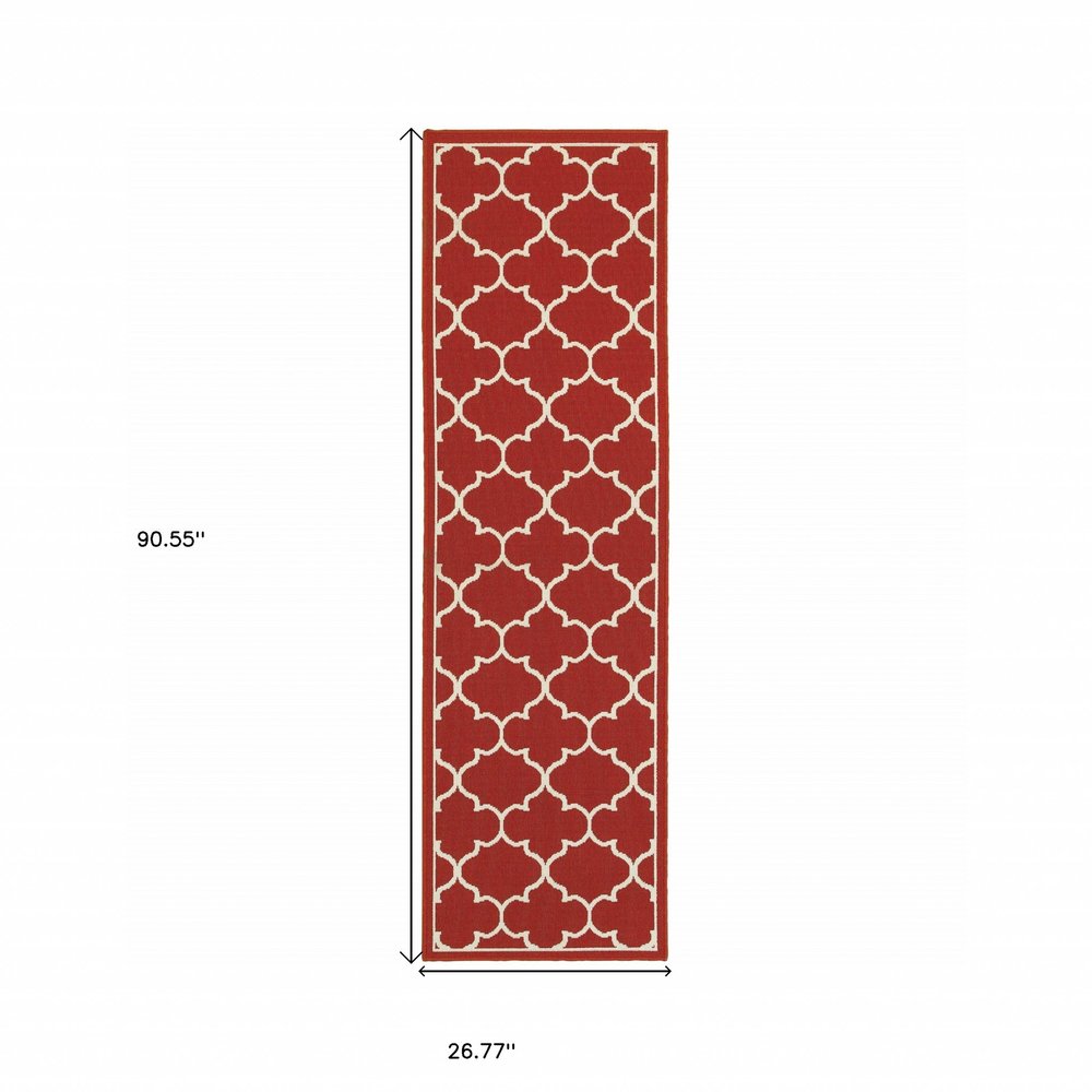 2' X 3' Red And Ivory Indoor Outdoor Area Rug