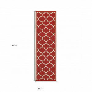 2' X 3' Red And Ivory Indoor Outdoor Area Rug
