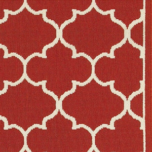 8' Red And Ivory Indoor Outdoor Runner Rug