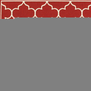 8' Red And Ivory Indoor Outdoor Runner Rug