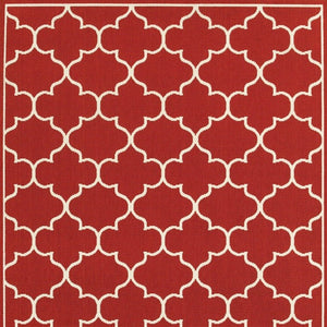 8' Red And Ivory Indoor Outdoor Runner Rug