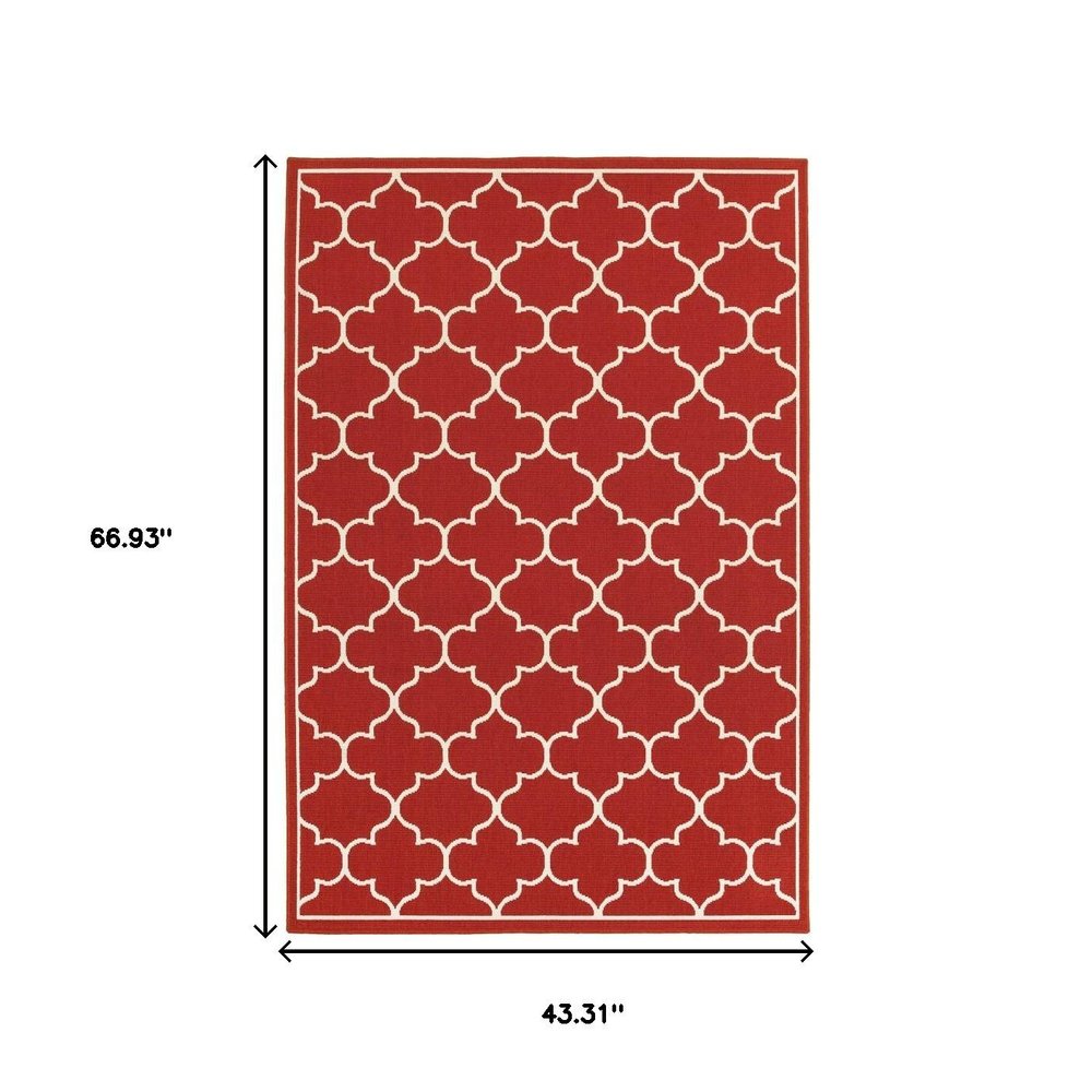 8' Red And Ivory Indoor Outdoor Runner Rug