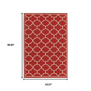 8' Red And Ivory Indoor Outdoor Runner Rug