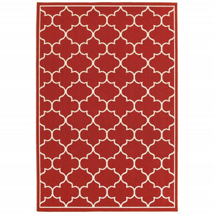 8' Red And Ivory Indoor Outdoor Runner Rug