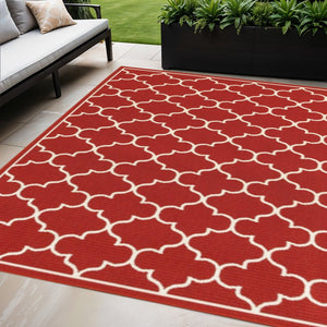 4' X 6' Red And Ivory Indoor Outdoor Area Rug