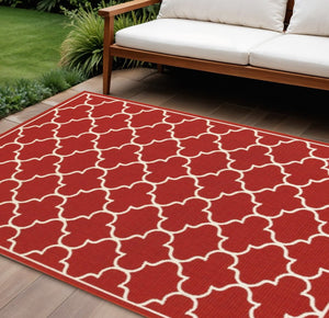 4' X 6' Red And Ivory Indoor Outdoor Area Rug