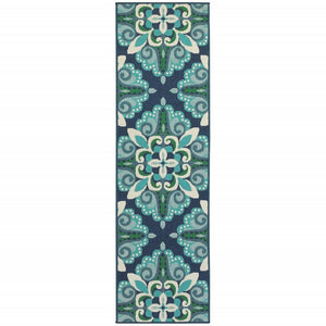 4' X 6' Blue And Green Indoor Outdoor Area Rug