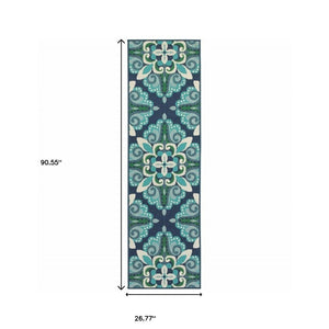 2' X 8' Blue and Green Indoor Outdoor Area Rug