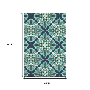 2' X 8' Blue and Green Indoor Outdoor Area Rug