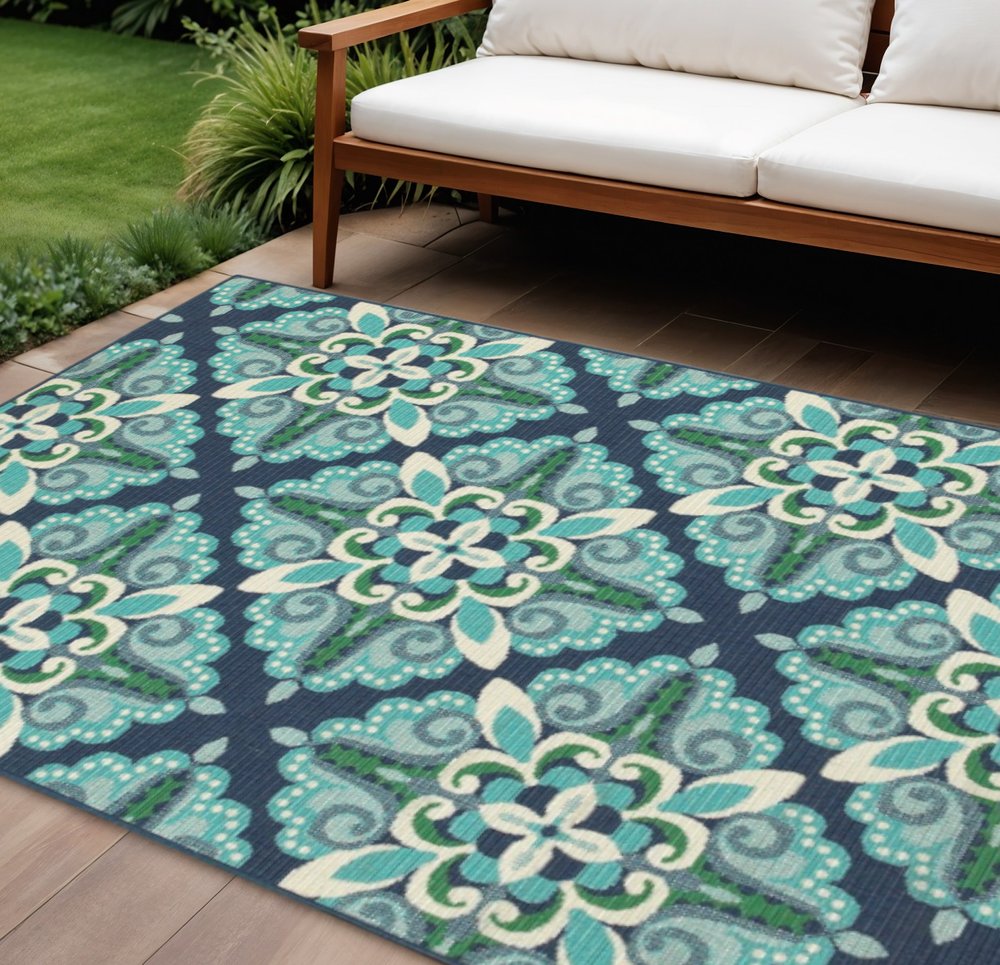 2' X 8' Blue and Green Indoor Outdoor Area Rug