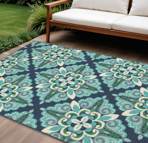 2' X 8' Blue and Green Indoor Outdoor Area Rug