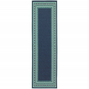 2' X 8' Blue and Green Indoor Outdoor Area Rug