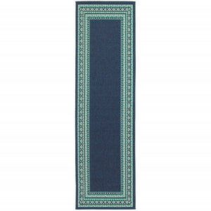 2' X 8' Blue and Green Indoor Outdoor Area Rug