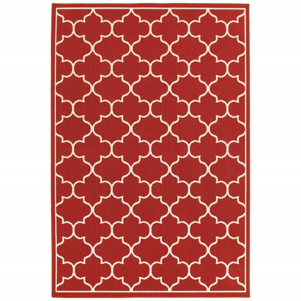 4' X 6' Red And Ivory Indoor Outdoor Area Rug