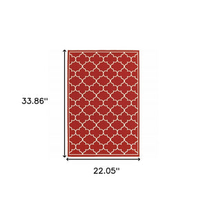 4' X 6' Red And Ivory Indoor Outdoor Area Rug