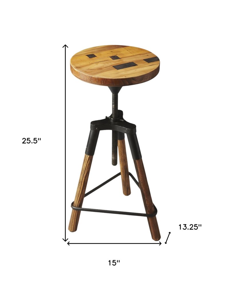 Brown and Black Manufactured Wood and Iron Backless Counter Height Swivel Bar Chair