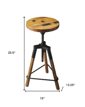 Brown and Black Manufactured Wood and Iron Backless Counter Height Swivel Bar Chair