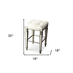 30" White and Silver Solid and Manufactured Wood Backless Counter Height Bar Chair