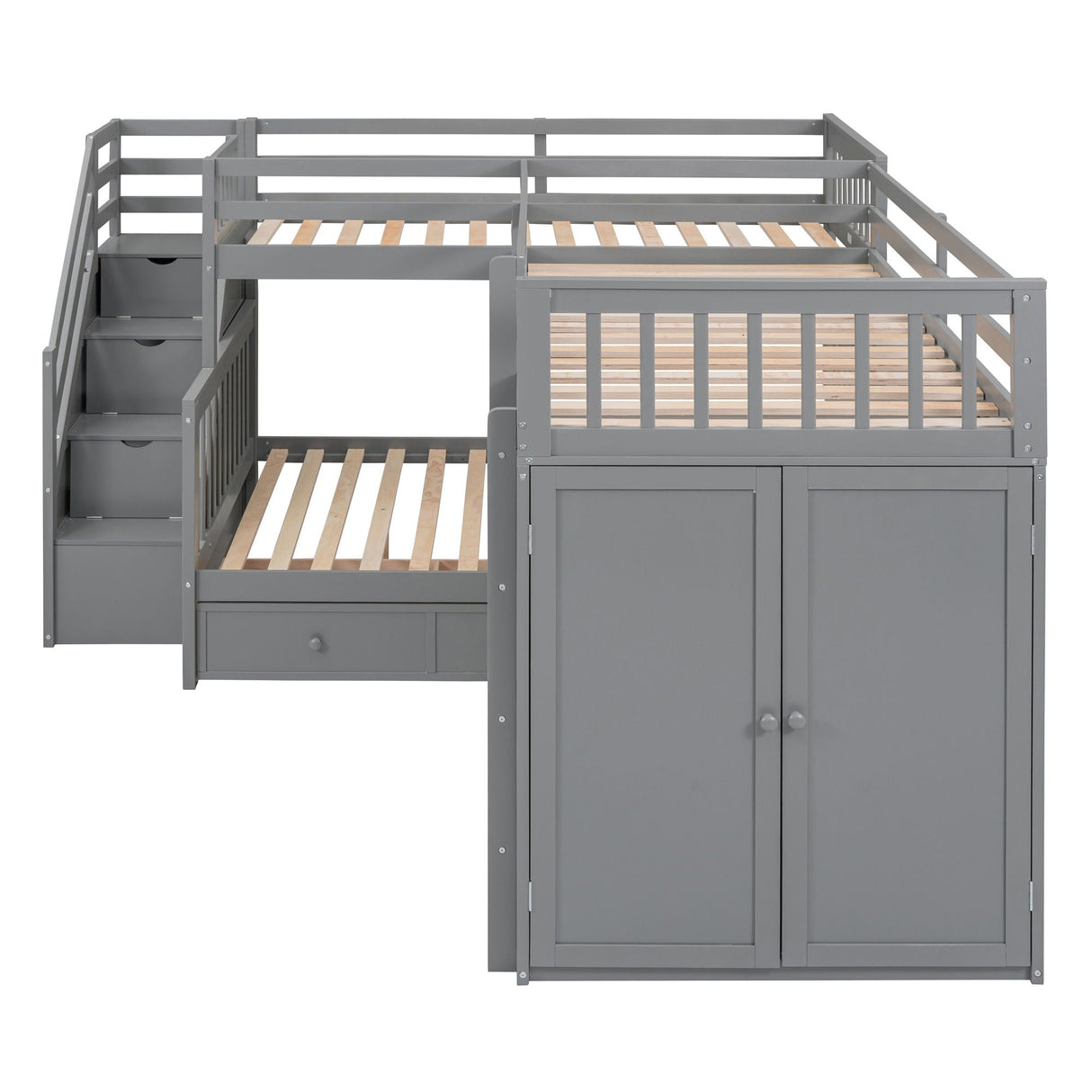 L Shaped Bunk Bed With 3 Drawers, Portable Desk And Wardrobe by Couch.com