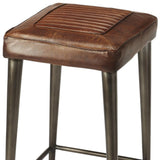 32" Brown and Gray Manufactured Wood and Iron Backless Counter Height Bar Chair