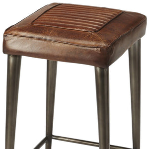 32" Brown and Gray Manufactured Wood and Iron Backless Counter Height Bar Chair