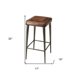 32" Brown and Gray Manufactured Wood and Iron Backless Counter Height Bar Chair