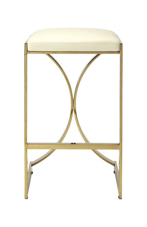 24" Off White and Gold Faux Leather and Iron Backless Counter Height Bar Chair