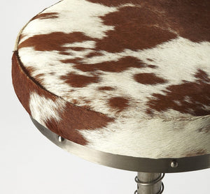 Brown And White and Silver Iron Backless Swivel Bar Chair