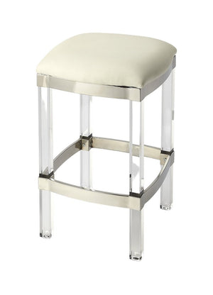 24" White and Clear Stainless Steel and Acrylic Backless Counter Height Bar Chair