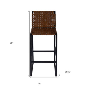 28" Brown and Black Leather and Iron Bar Chair