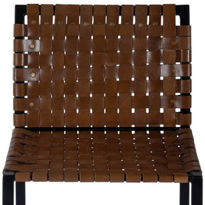 28" Brown and Black Leather and Iron Bar Chair