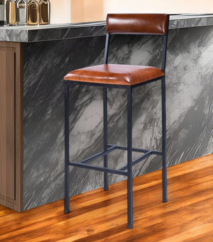 32" Brown and Black Manufactured Wood and Iron Bar Chair