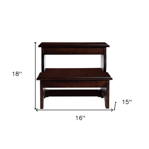 15" Dark Brown Solid Wood Step Stool
