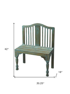 30" Blue Solid Wood Garden Patio Bench