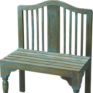 30" Blue Solid Wood Garden Patio Bench