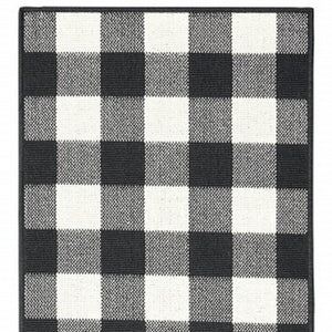 8' Black And Ivory Indoor Outdoor Runner Rug