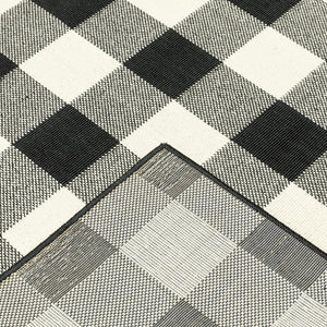 8' Black And Ivory Indoor Outdoor Runner Rug