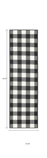 8' Black And Ivory Indoor Outdoor Runner Rug