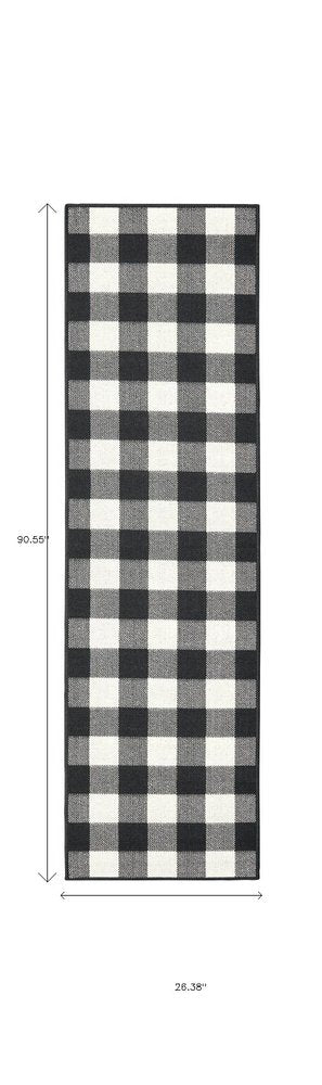 8' Black And Ivory Indoor Outdoor Runner Rug