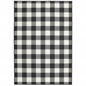 8' Black And Ivory Indoor Outdoor Runner Rug