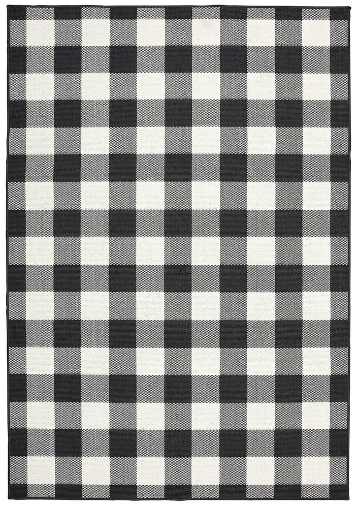 8' Black And Ivory Indoor Outdoor Runner Rug
